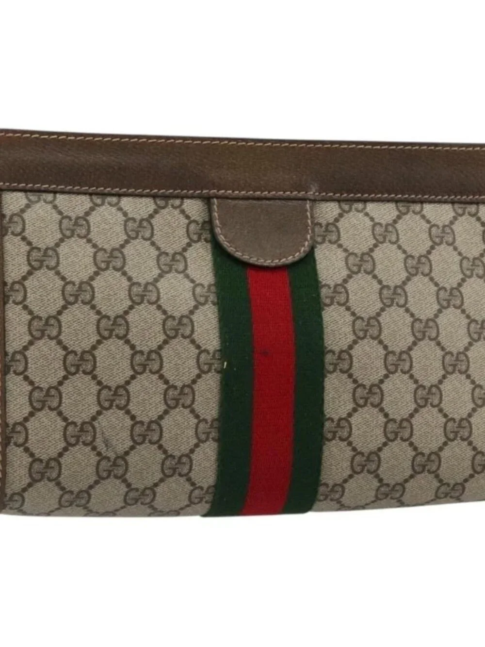GUCCI GG Supreme Web Sherry Line Bag PVC Beige Red 64 014 2125 28 Auth 182406